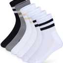 Mini Crew Socks for Women 4-Pack Cushioned Bottom Retro Striped Socks vintage sock (White, M)