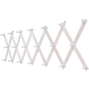 Accordion Wall Hanger with 20 Hooks, Wooden Wall Expandable Coat Rack for Coat, Hats, Baseball Caps, Coffee Mug, Jewelry(Ruist White)