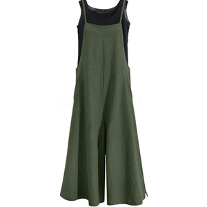 YESNO Women Casual Loose Long Bib Pants Wide Leg Jumpsuits Baggy Cotton Rompers Overalls with Pockets PZZTYP2 (L)