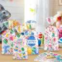 100 Pcs Easter Treat Bags - Happy Easter Gift Bag, Easters Eggs Plastic Cellophane Bag, Clear Colorful Easters Bunny Goodie Candy Favor Bags with Gold Twist Ties for Easte Party Favors Supplies