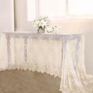 B-COOL Ivory Lace Tablecloth 60 X120 Inches Rectangle Vintage Embroidered Bridal Wedding Tablecloths Sheer Overlay for Rustic Outdoor Party Reception Home Decor