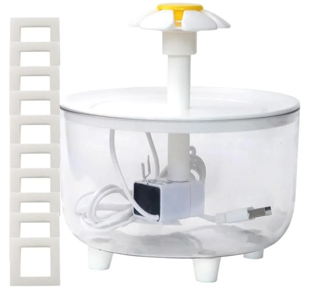 Cat Drinking Water Fountain Flower Shape 1.5L USB Pet Water Dispenser with 10 Filter Element & Water Level Window, Quite and Attract Pets to Drink More Water, for Cats and Dogs