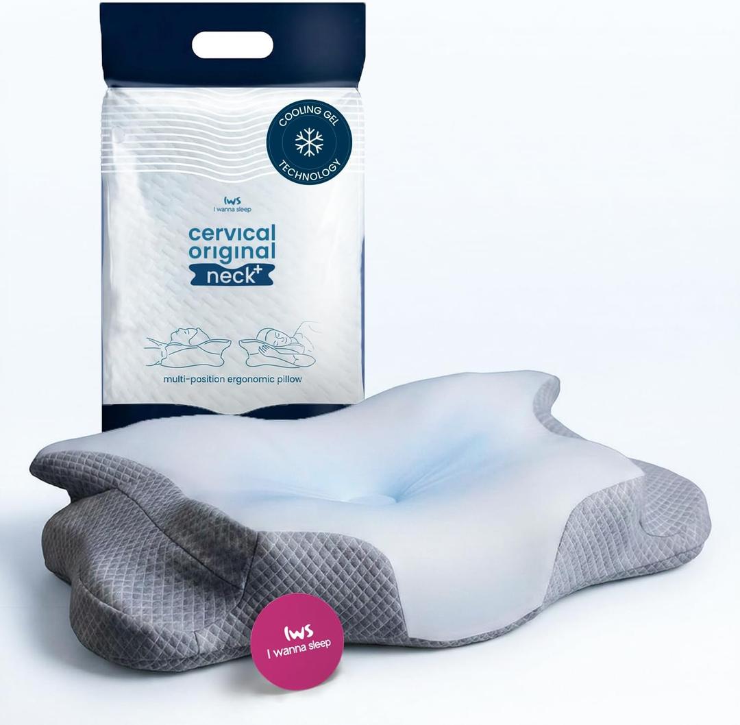 IWS I WANNA SLEEP Cervical Original Neck Plus Gel Premium Ergonomic Memory Foam Cooling Pillow for Neck Pain Relief Orthopedic Cervical Neck Pillow for Side Sleepers and Neck & Shoulder Support