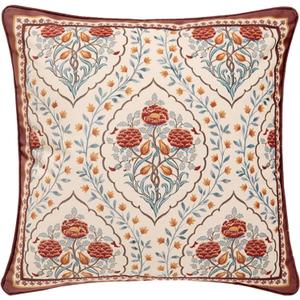 patdrea Designer Vintage Throw Pillow Covers 18"x18",Red Luxury Soft Dutch Velvet Pillows Cover with Birds Floral Pattern,Square Farmhouse Decorative Pillowcases for Couch Bed Living Room Outdoor