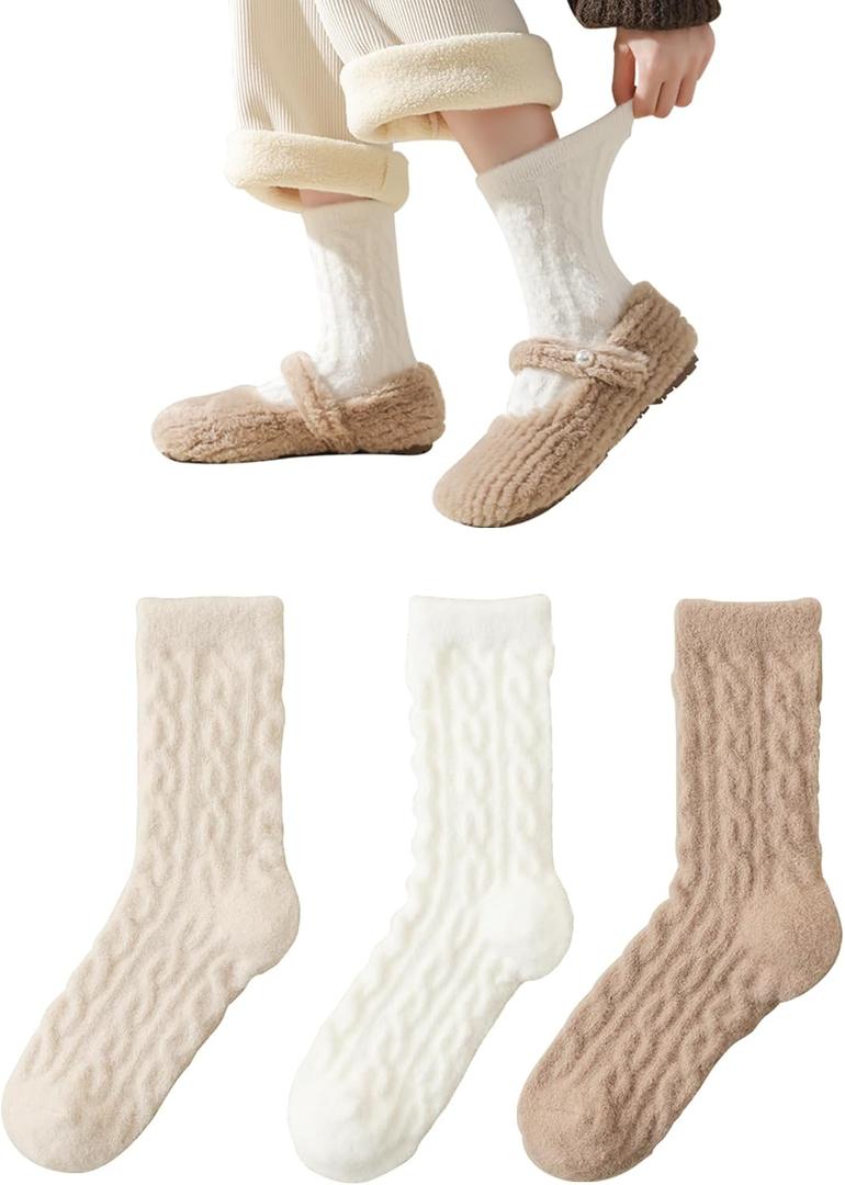 Marchare Fuzzy Socks For Women Crew Cozy Socks Fluffy Slipper Socks Warm Sleeping Sock (White)
