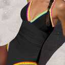 popvil Women's One Piece Swimsuit: Neon Color Block Tummy Control Bathing Suit for 2025 Beach Vacation, Medium