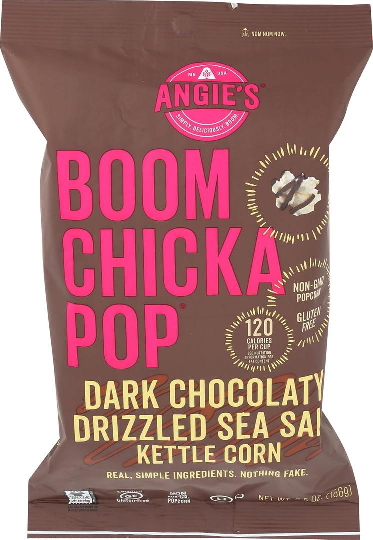 Angie's BOOMCHICKAPOP Dark Chocolaty Drizzled Sea Salt Kettle Corn, 5.5 Ounce Bag (EXP 04/11/26)