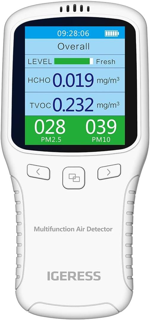 Indoor Air Quality Monitor, IGERESS Formaldehyde Detector, Pollution MonitorDust Tester, Detect Indoor HCHO/TVOC/PM2.5/PM10, Colorful LCD Screen & USB Charging