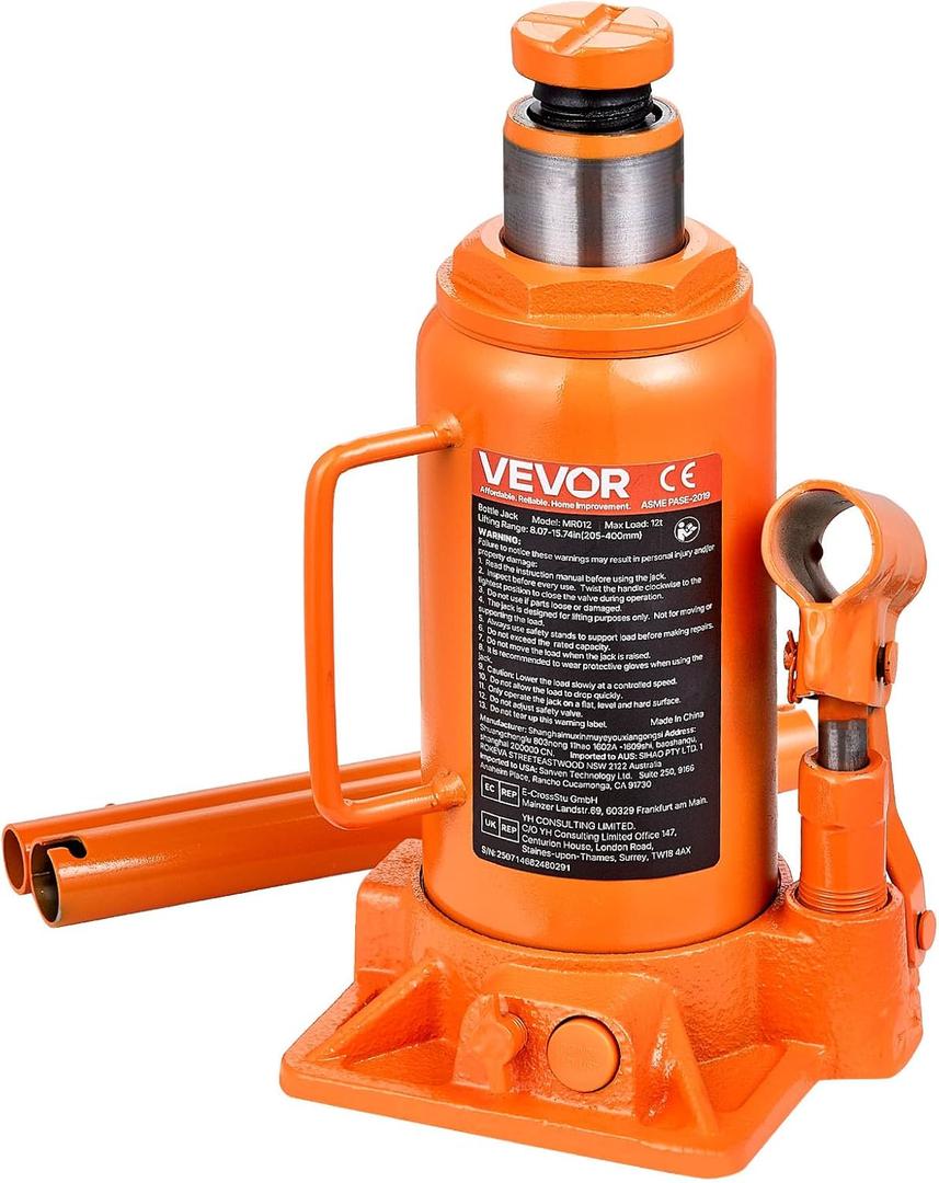 VEVOR Hydraulic Bottle Jack, 12 Ton/24000 lbs All Welded Car Hydraulic Jack, Features 7.5-14 in Lifting Range & 3-Section Long Handle, for Pickup Truck, Truck, RV, Auto Repair Industrial Engineering
