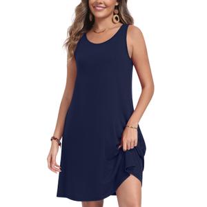 Yincro Womens Summer Dresses Casual Beach Sleeveless Sundresses Flowy Tshirt Tank Swing Dress with Pockets (Navy Blue, L) (Blue, L)