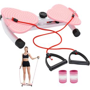 Waist Twister Machine, Adjustable Exercise Twist Board for Women Men, Noiseless Ab Twister for Home Gym Equipment, 330 lbs Capacity with Timer, Reps, Calories with Digital Display (pink)