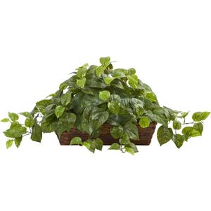 Nearly Natural 34in Artificial Pothos Ivy Plant with Ledge Basket Faux Trailing Cascading Greenery for Indoor Home Decor