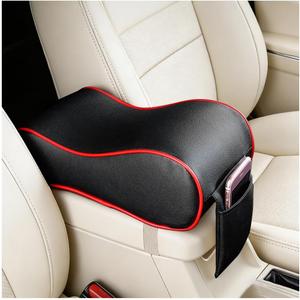 Car Center Console Armrest Pillow Pad, Memory Foam Armrest Protector Pad with Phone Holder Storage, Auto Console Armrest Seat Box Pillow Mat Cushion, Universal Fit (Black/Red)