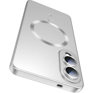 Magnetic for Samsung Galaxy S25 Edge Case [Compatible with MagSafe][Built-in Camera Lens Protector] Slim Soft Silicone Bumper Shockproof Metallic Luster Phone Case (Silver)