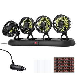 Portable 4-Head Car Cooling Fan - 3-Speed Adjustable, 360 Rotating, Cigarette Lighter Plug, Powerful Airflow for Vehicles, RVs, and SUVs