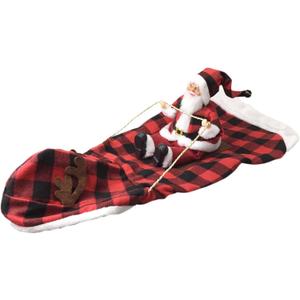 Christmas Pet Clothes Dog Costume Running Santa Claus Riding on Fasten Tape Thick Warm Plaid Color Matching Coat Cat Hoodie Holiday Outfit Xmas Winter Red Black XL