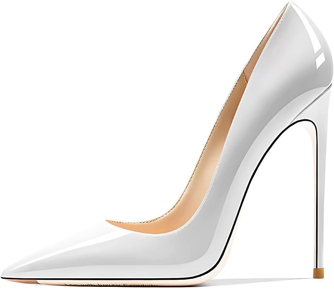 Women's Pointed Toe Shallow Stiletto Heels 4.7 Inch Pumps Wedding Party Banquet Shoes (7.5, White)