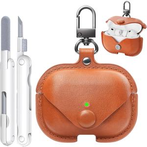 for Apple Airpod Pro 3 Case 2025, TNSNK Leather Case Cover with Keychain & Cleaner Kit for Airpods Pro 3rd Generation, Leather Wireless Charging Protective Headphone Case Cover (Brown)