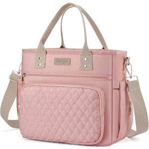 EASYA Large Women Lunch Bags for Work/Insulated Adult Lunch Box for Women/Durable Nylon Thermal Lunchbox for Womens/Leakproof Cooler Tote Bag with Storage Pocket (Shimmering blush pink Cotton Strap)
