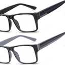 SKYOAK 2 Pack Superb Unbreakable Blue Light Blocking Reading Glasses for Men, Stylish Bold Frame No-Line Computer Readers Anti UV/Eye Strain Quality Chunky Eyeglasses With Clear Vision,+1.25 (Thick Frame Single Vision - Black & Grey)