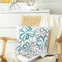 CaliTime Throw Pillow Covers Pack of 2 Cozy Fleece Line Flowers Decorative Cushion Cases for Couch Bed Sofa Farmhouse Decoration 18 X 18 Inches Teal Green Blue Grey