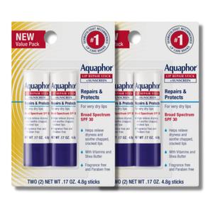 Aquaphor Lip Repair and Protect Stick with Sunscreen, Broad Spectrum SPF 30 Sunscreen Lip Balm, 0.17 Oz Stick, Pack of 4