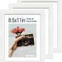 8.5 by 11 Picture Frame Set of 3 - White Woodgrain, Solid Wood & HD Tempered Glass, Table Display or Wall Hanging