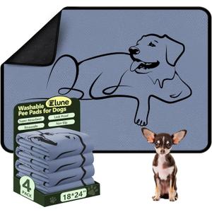 4 Pack Washable Pee Pads for Dogs 18"x24", Reusable Training Puppypads Absorbency Non-Slip & Leak-Proof for Pet Whelping Box Playpen Crate Sofa Bed Floors (Gray)