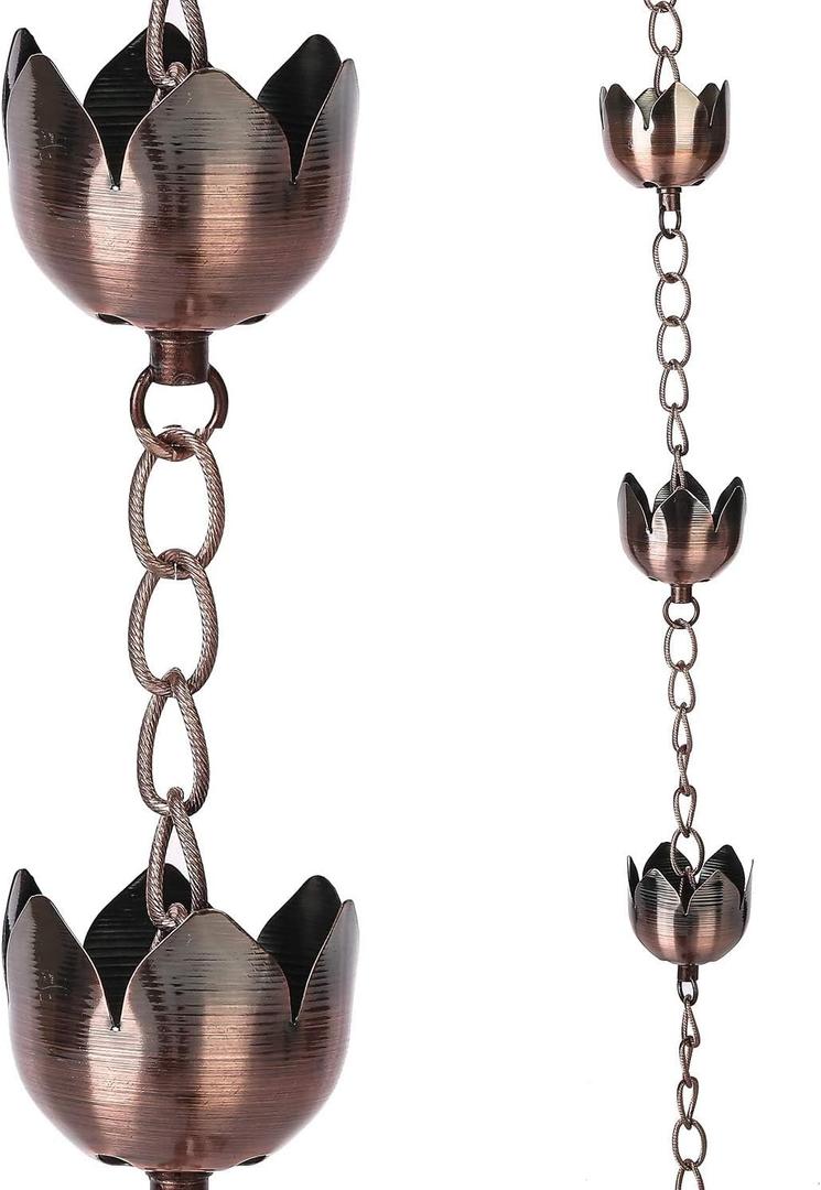 Topadorn Rain Chains Gutter 72" Metal Decorative Lotus Cup Rain Chain Bell for Home & Garden Decoration