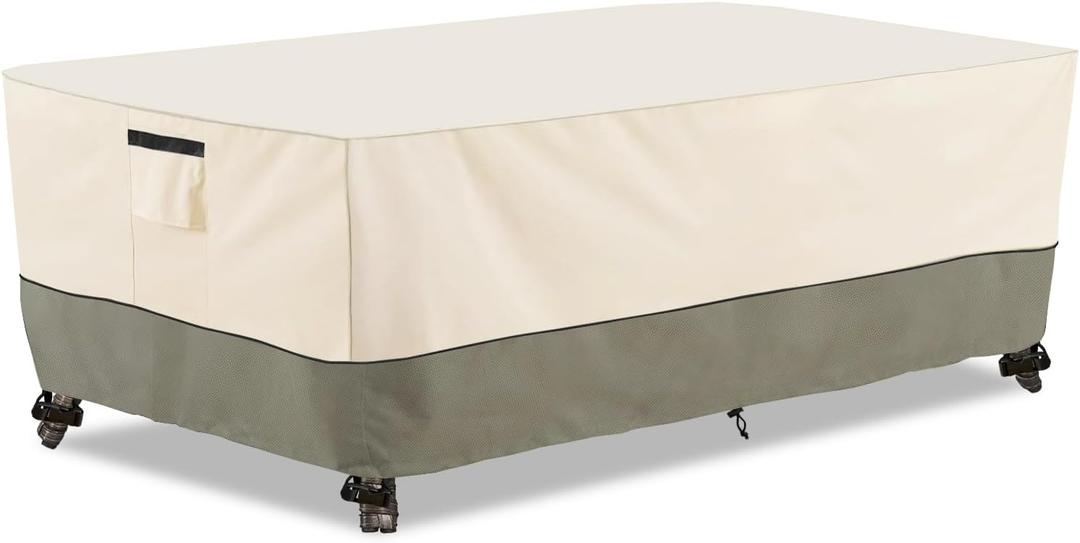 Bitubi 60 Inch Rectangular/Oval Patio Table Cover,Heavy Duty Waterproof Outdoor Dining Table Cover Winter, Patio Furniture Covers, Beige