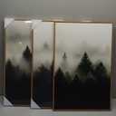 KUVIOKE Green Fog Pine Tree Framed Wall Art Nature Nordic Forests Artwork Morden Painting Home Decor 12x16in (Natural Framed)