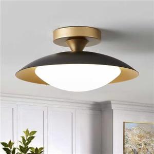 Small Dimmable Mid Century Modern Ceiling Light,5CCT LED Black Gold Semi Flush Mount Ceiling Lamp,for Hallway Entryway Bedroom Laundry Room Kitchen Light Fixture 2700K-6000K,11.81 in