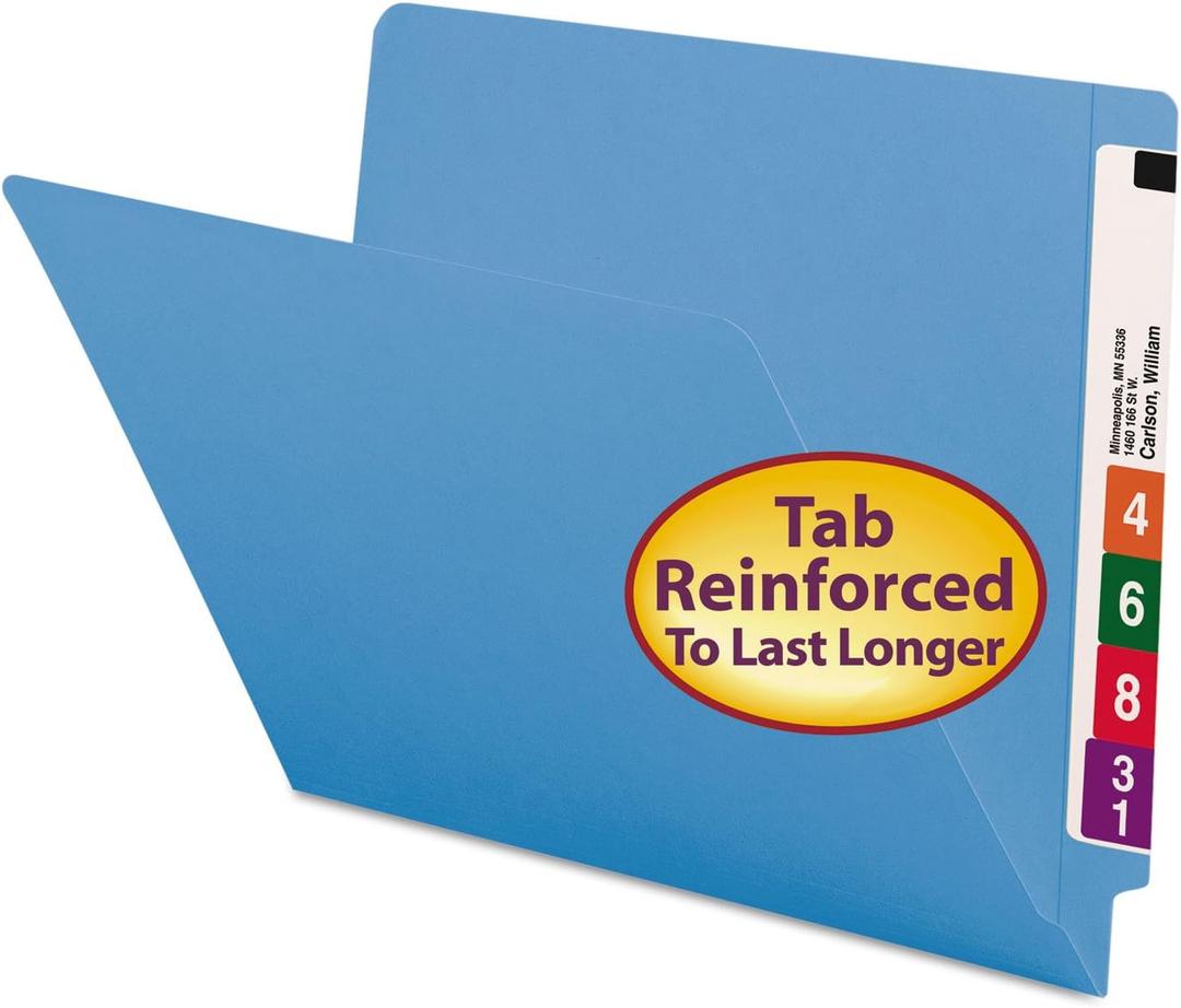 Smead End Tab File Folder, Shelf-Master Reinforced Straight-Cut Tab, Letter Size, Blue, 100 per Box (25010)