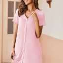 Ekouaer Nightgowns for Women 2 Pack Button Down Sleepshirt Short Sleeve Nightshirt Soft Sleepwear V Neck Pajama Dress (Gray, M)