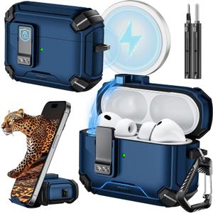 Inesore for AirPods Pro 3 Case (2025) with Phone Stand & Cleaning Kit, Compatible with Magsafe, Magnetic Automatic Lock Cover for AirPods Pro 3rd Generation, Blue