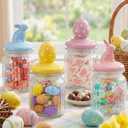 Nitial 4 Pcs Easter Glass Jar with Ceramic Bunny Eggs Lid Clear Easter Candy Jar Decorative 7.8 oz Pastel Bunny Food Storage Canister for Easters Party Tea Cookie Mini Sweets Gift Egg Table Decoration