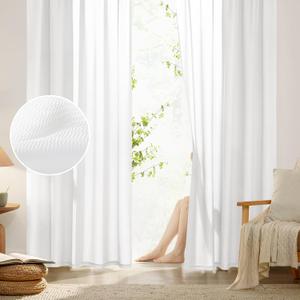 HOMEIDEAS Non See Through White Privacy Sheer Curtains 52 X 63 Inches Long 2 Panels Set, Fish Bone Pattern Semi Light Filtering Window Drapes for Bedroom, Living Room, Size: 52"W x 63"L 