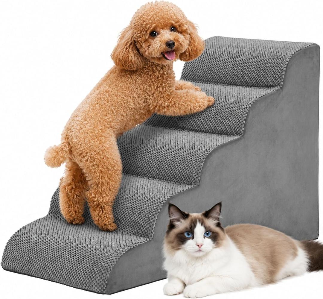 DUMOS Dog Stairs for Small Dogs and Cats, 5-Step Curved Pet Dog Steps, Gray