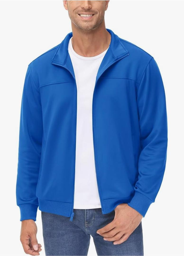 Men's Track Jackets Lightweight Full-Zip Casual Coat Workout Running Athletic Active Jacket With Pockets, M