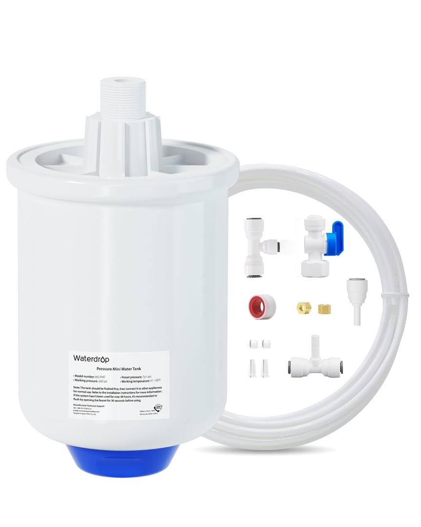 Waterdrop PMT Small Water Pressure Tank, RO Pressure Tank for All Tankless Reverse Osmosis System, Mini Reverse Osmosis Storage Tank Fits All 1/4" Water Tubing, Small Water Tank for G3, G2, D6, PD600
