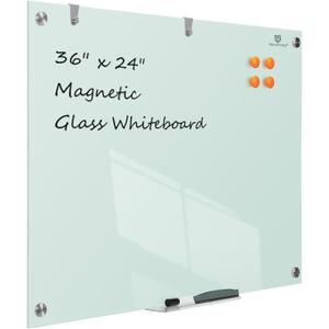 TSJ OFFICE Glass Dry-Erase Board - 36 x 24 Inches Wall Mounted Whiteboard with Magnetism, Large Frameless Glass White Board for Office, Home & School