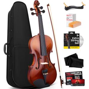 Pyle 1/4 Size Beginner Violin Starter Kit, Violin Starter Package with Travel Case & Bow, Extra Strings, Digital Tuner, Shoulder Rest & Cleaning Cloth for Students, Kids, Adults
