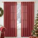 YoungsTex Burgundy Red Linen Semi Sheer Curtains 78 Inch Length for Living Room, Light Filtering Window Drapes with Rod Pocket Back Tab for Dining Bedroom, 2 Panels, 52 X 78 Inch