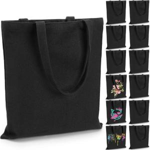12 Pack Canvas Tote Bags, Sublimation Blank Grocery Bag with Handle, 15x13 In Reusable Medium Shopping Cloth Bag for DIY, Painting, Crafting, Embroidery, Advertising, Promotion, Gift, Activity