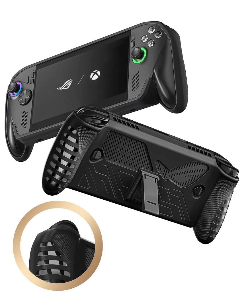 HIERYQHE Silicone Case for ASUS ROG Xbox Ally X 2025, Built-In Kickstand, Full-Body Shockproof Protective Cover,Anti-Slip & Scratch-Resistant TPU Skin, Ergonomic Grip Cover for ROG Ally X 2025,Black
