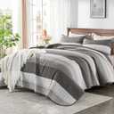Andency Oversized King Quilt Bedding Set, 120x98Inch Dark Grey Stripe Super King Bedspread Coverlet 3 Pieces, Soft Lightweight Patchwork Quilted Bed Set for All Season (1 Quilt, 2 Pillowcases)