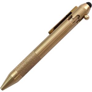 Cool Hand 4.9'' Brass Bolt Action Pen with Retractable Stylus Tip for Any Touch Screen, Ballpoint Ink Refillable, Compact Size, Skelton Out Deep Pocket Clip (Brass)