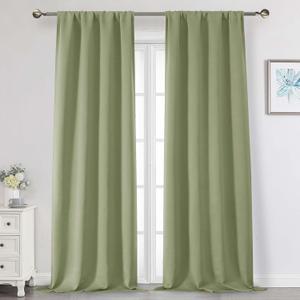 Sage Green Blackout Curtains for Bedroom Living Room 96 Inches Long 2 Panels, Soft Solid Room Darkening Thermal Insulated Window Treatments, Rod Pocket Curtain, Sage Green, Each 40" Wx96 L