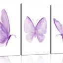 3Pcs Butterfly Canvas Wall Art Purple Butterfly Posters Pictures Minimalist Cute Animal Paintings Aesthetic Preppy Room Prints for Girls Bedroom Nursery Home Wall Decor Gift Framed