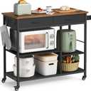 VASAGLE Kitchen Island Cart with Storage, 2 Drawers, Towel Rack, 17.7"D x 38.8"W x 35.4"H, Rustic Brown + Ink Black